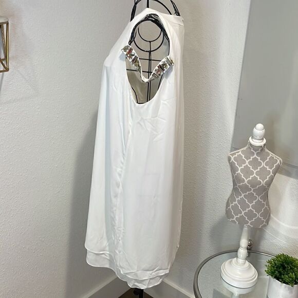 BCBGMAXAZRIA WHITE SELINA LAYERED A-LINE DRESS SIZE M - Picture 8 of 11